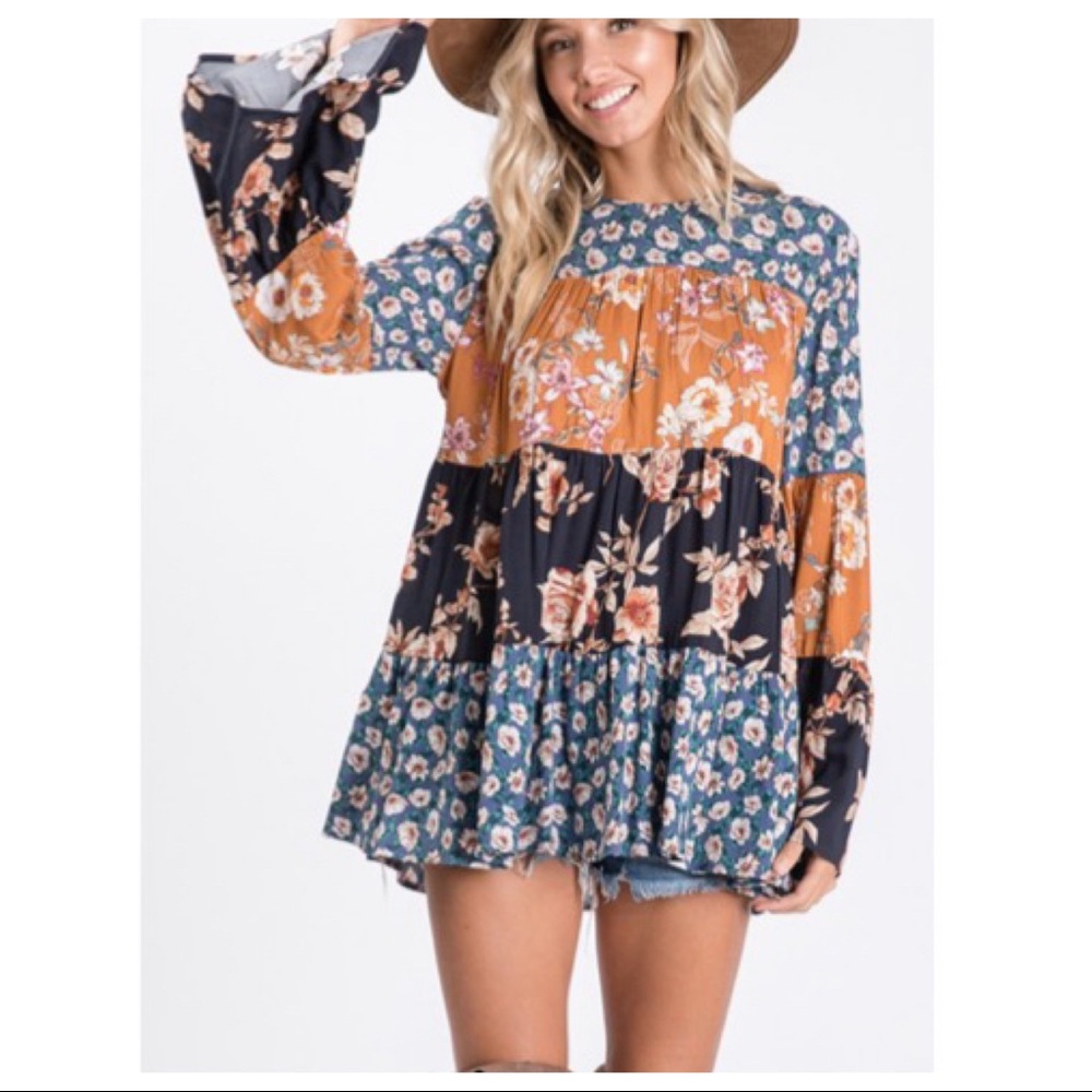 Floral print woven mix and match tunic top - Picture 4 of 8